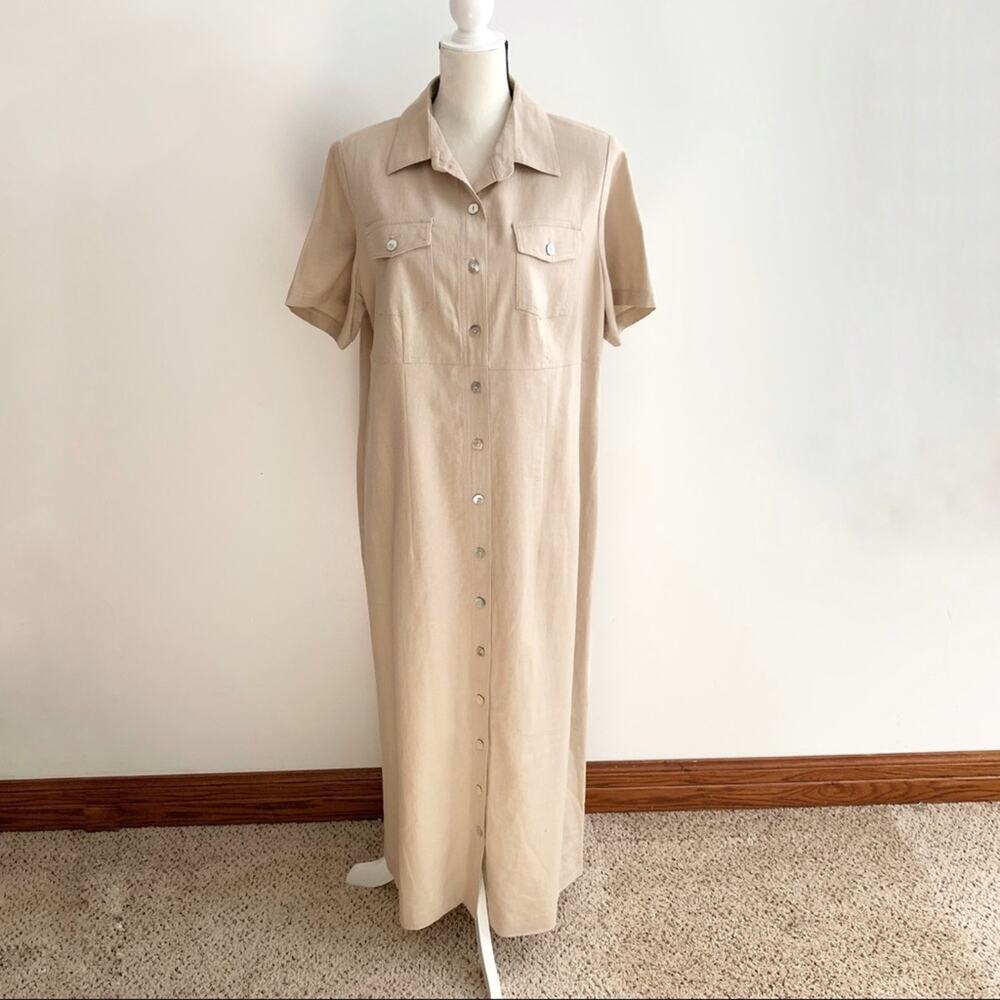 Studio C Plus Tan Linen Blend Button Front Shirtd… - image 1
